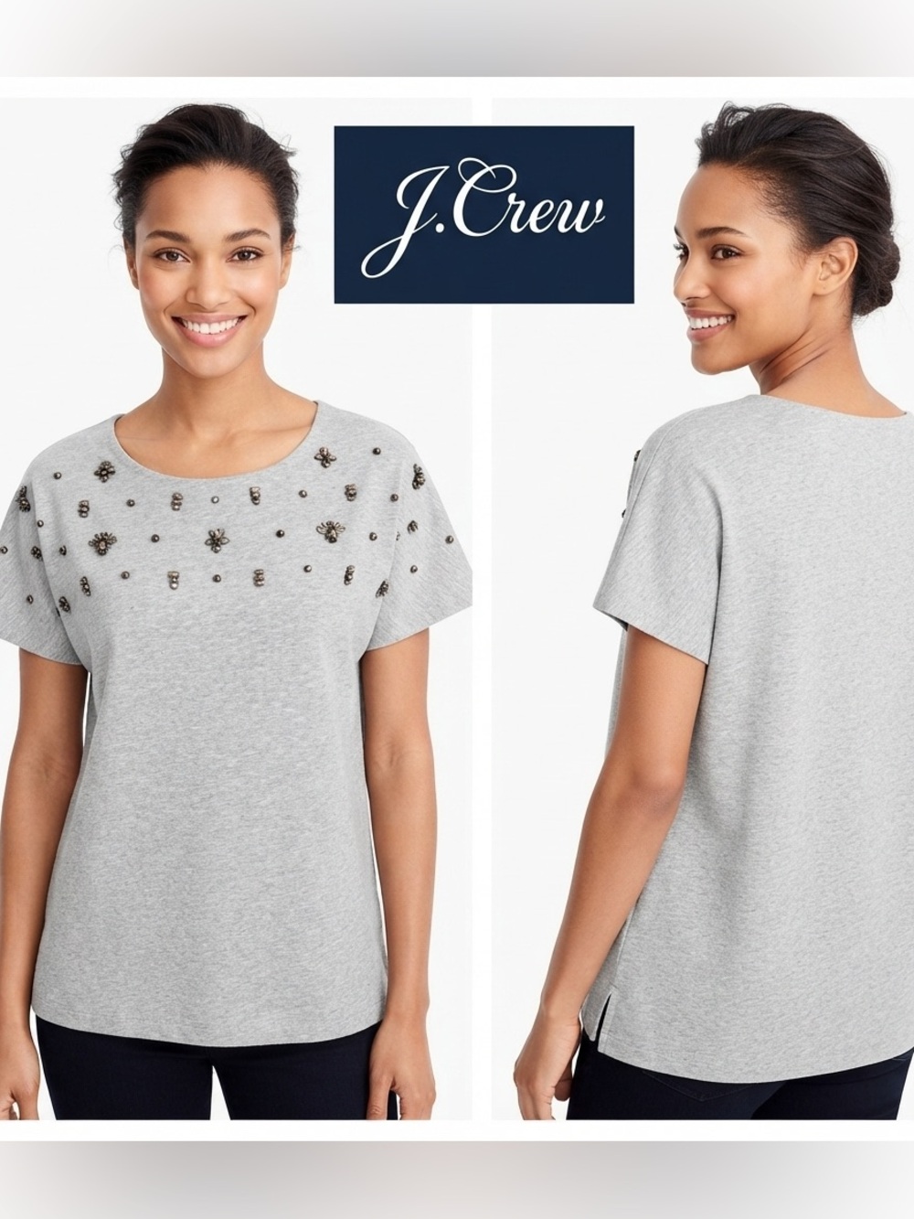 J Crew Black Label Jeweled Dolman Top Gray Extra Small